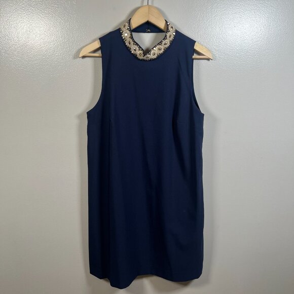 Lilly Pulitzer Brandi Shift Dress Size 12 Navy Blue Beaded Collar Cutout Event - Picture 2 of 12